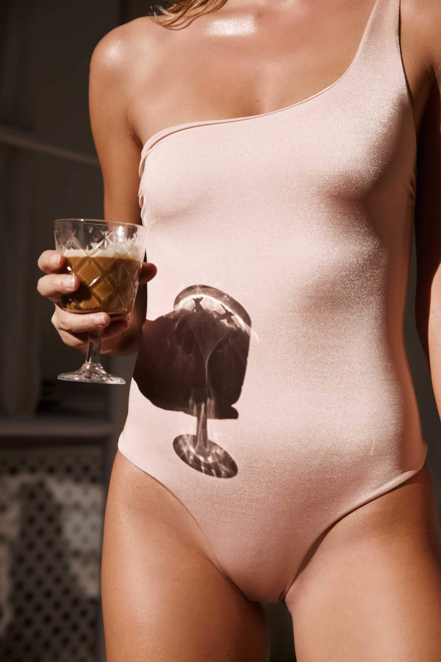 shiny champagne one piece